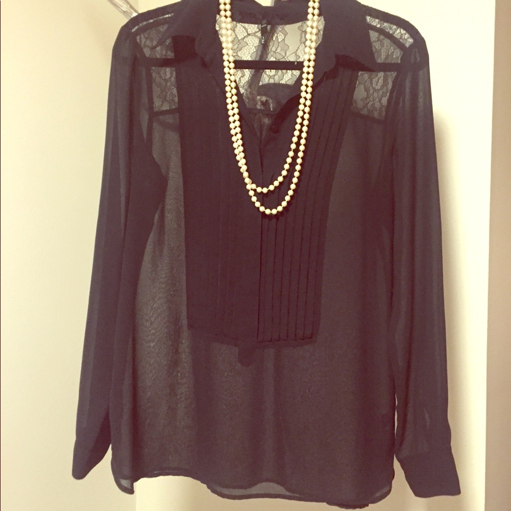 BLACK by Saks Fifth Avenue Pleated & Lace Blouse